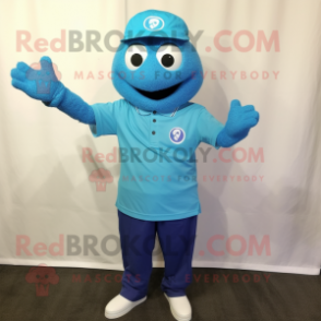 Blue Raspberry mascot costume character dressed with a Polo Shirt and Cufflinks