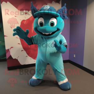 Teal Devil maskot kostume...