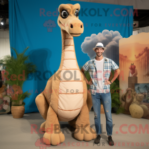 Mascot character of a Tan Brachiosaurus dressed with a Boyfriend Jeans and Cummerbunds