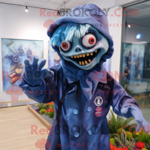Mascot character of a Navy Zombie dressed with a Raincoat and Scarf clips