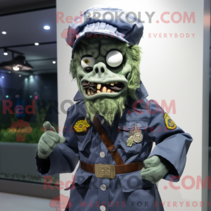 Mascot character of a Navy Zombie dressed with a Raincoat and Scarf clips