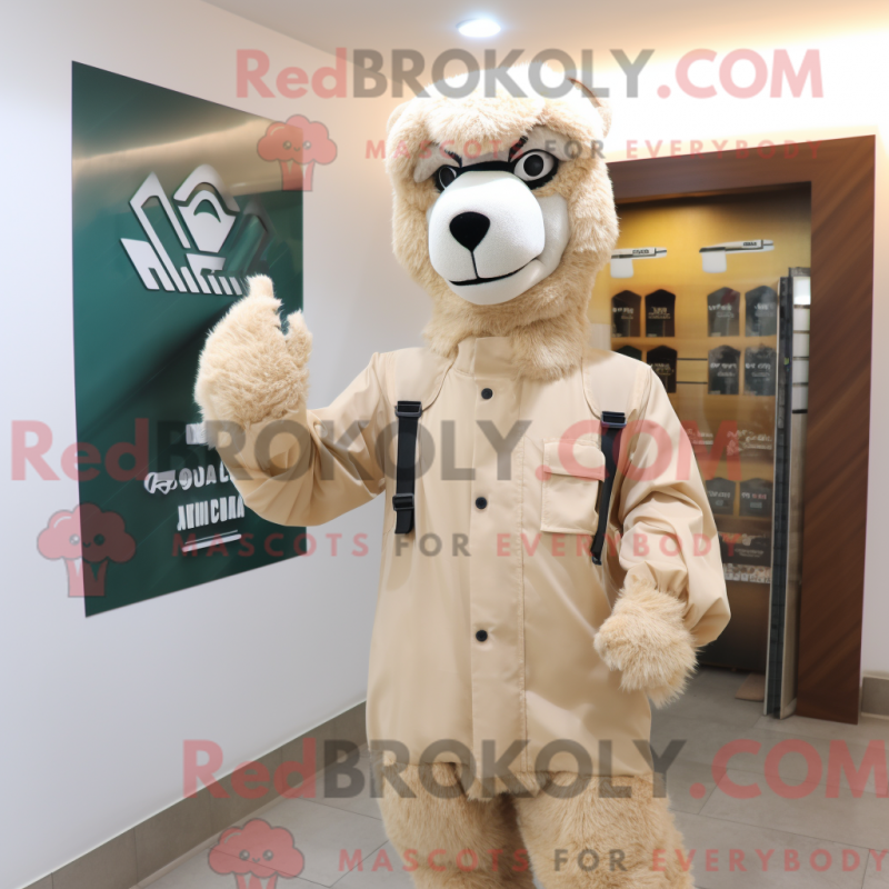 Mascot character of a Cream Camel dressed with a Windbreaker and Briefcases