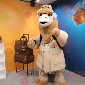 Mascot character of a Cream Camel dressed with a Windbreaker and Briefcases