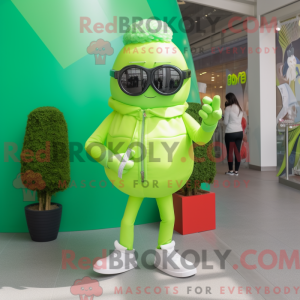 Mascot character of a Lime Green Candy dressed with a Playsuit and Sunglasses