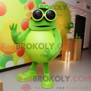 Mascot character of a Lime Green Candy dressed with a Playsuit and Sunglasses