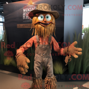 Mascot character of a Rust Scarecrow dressed with a T-Shirt and Lapel pins