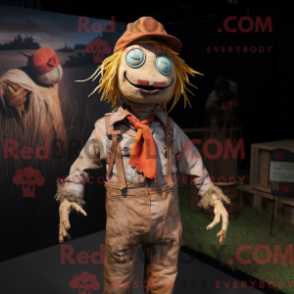 Mascot character of a Rust Scarecrow dressed with a T-Shirt and Lapel pins