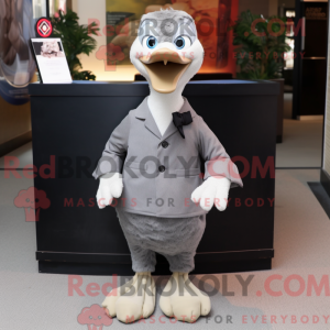 Mascot character of a Gray Geese dressed with a Suit and Scarf clips