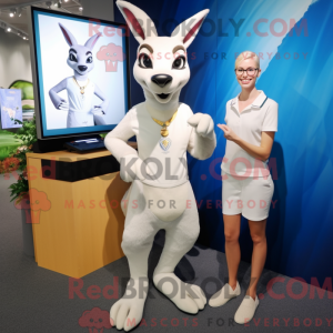 Mascot character of a White Kangaroo dressed with a Pencil Skirt and Bracelet watches