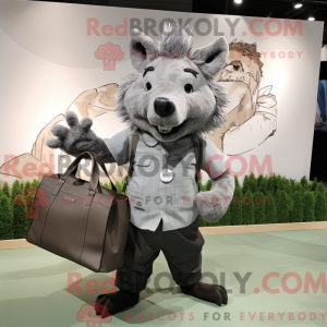 Mascot character of a Silver Wild Boar dressed with a Poplin Shirt and Tote bags