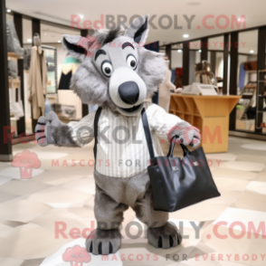 Mascot character of a Silver Wild Boar dressed with a Poplin Shirt and Tote bags