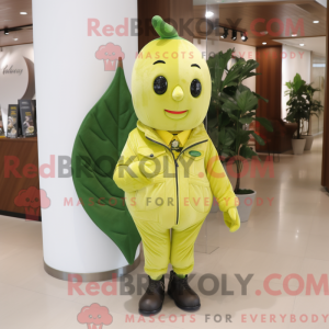 Mascot character of a Olive Banana dressed with a Jacket and Brooches