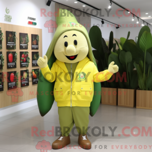 Mascot character of a Olive Banana dressed with a Jacket and Brooches