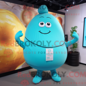Mascot character of a Cyan Potato dressed with a Yoga Pants and Necklaces
