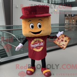 Mascot character of a Maroon Grilled Cheese Sandwich dressed with a V-Neck Tee and Hat pins
