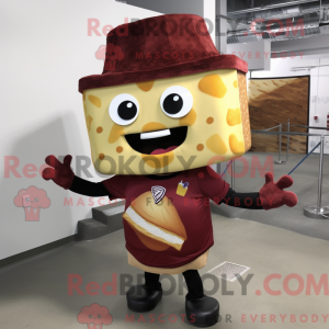 Mascot character of a Maroon Grilled Cheese Sandwich dressed with a V-Neck Tee and Hat pins