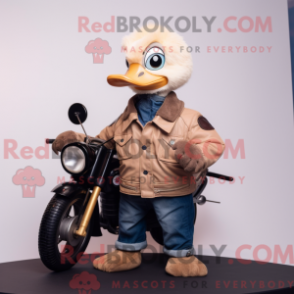 Mascot character of a Beige Gosling dressed with a Biker Jacket and Gloves