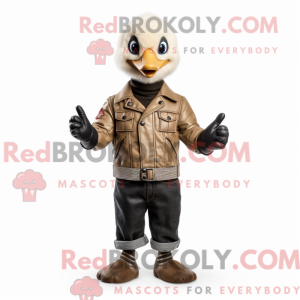 Mascot character of a Beige Gosling dressed with a Biker Jacket and Gloves