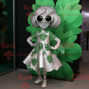 Mascot character of a Silver Bunch Of Shamrocks dressed with a Mini Dress and Sunglasses