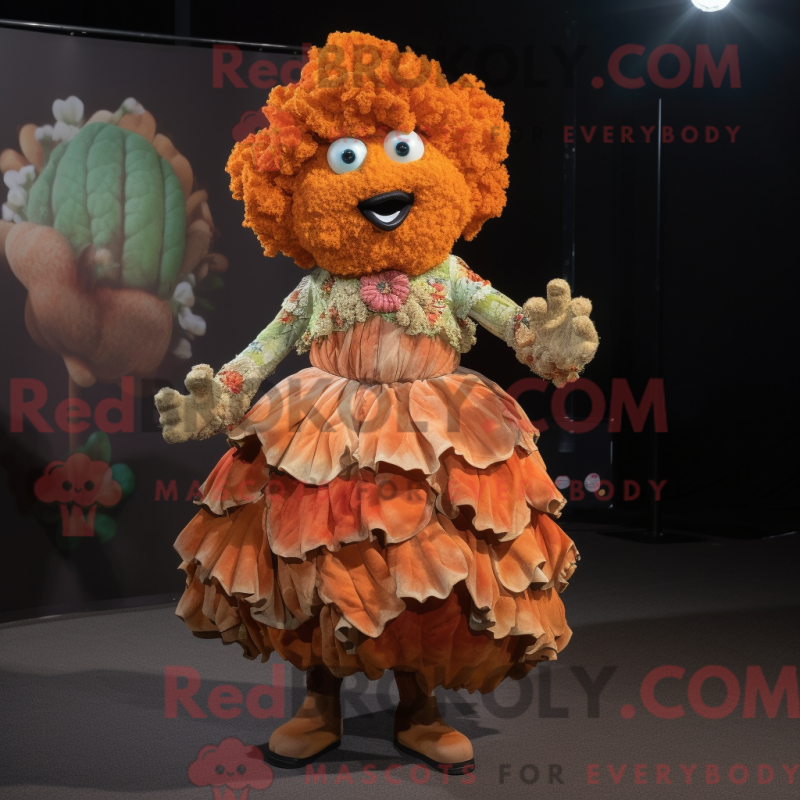 Mascot character of a Rust Cauliflower dressed with a Skirt and Foot pads