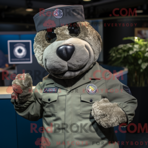 Mascot character of a Olive Navy Seal dressed with a Sweater and Cufflinks