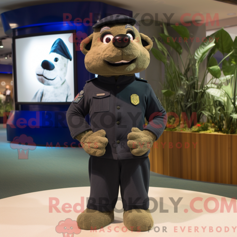Mascot character of a Olive Navy Seal dressed with a Sweater and Cufflinks