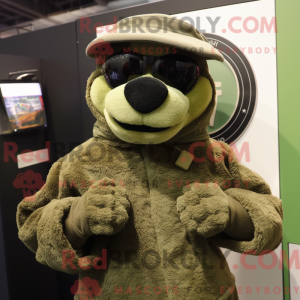 Mascot character of a Olive Navy Seal dressed with a Sweater and Cufflinks