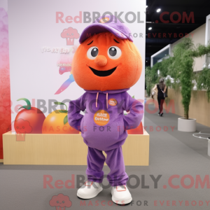 Mascot character of a Peach Grape dressed with a Corduroy Pants and Hairpins
