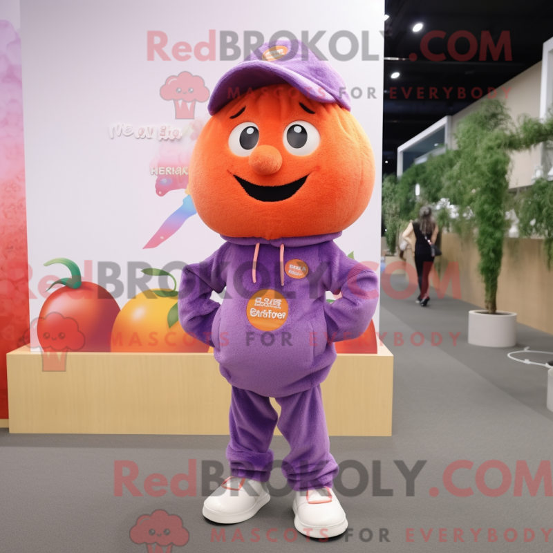 Mascot character of a Peach Grape dressed with a Corduroy Pants and Hairpins