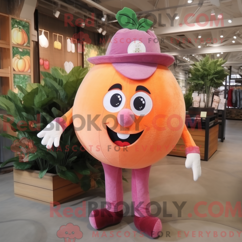 Mascot character of a Peach Grape dressed with a Corduroy Pants and Hairpins