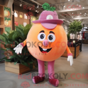 Mascot character of a Peach Grape dressed with a Corduroy Pants and Hairpins