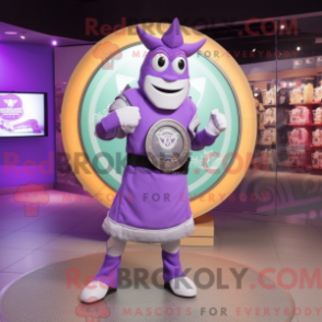 Mascot character of a Lavender Celtic Shield dressed with a Skinny Jeans and Digital watches