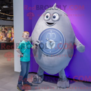 Mascot character of a Lavender Celtic Shield dressed with a Skinny Jeans and Digital watches