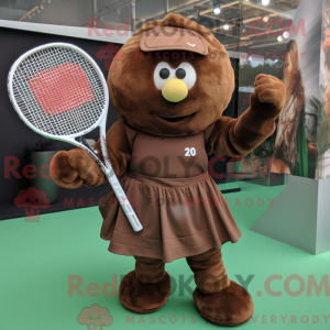 Mascot character of a Brown Tennis Racket dressed with a Wrap Dress and Wraps