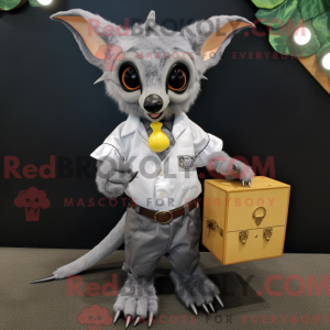 Mascot character of a Silver Fruit Bat dressed with a Oxford Shirt and Coin purses