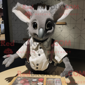 Mascot character of a Silver Fruit Bat dressed with a Oxford Shirt and Coin purses