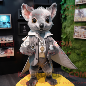 Mascot character of a Silver Fruit Bat dressed with a Oxford Shirt and Coin purses