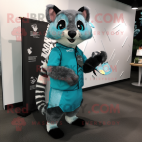 Cyan Civet mascot costume character dressed with a Midi Dress and Wallets