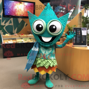 Mascot character of a Teal Nachos dressed with a Bikini and Earrings