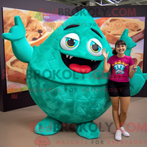 Mascot character of a Teal Nachos dressed with a Bikini and Earrings