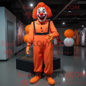 Mascot character of a Orange Evil Clown dressed with a Jeggings and Suspenders