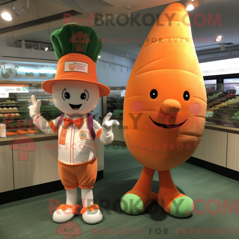 Mascot character of a Peach Carrot dressed with a Baseball Tee and Berets