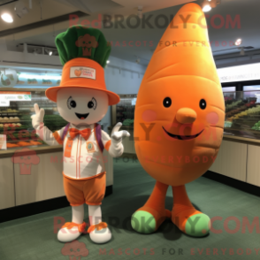 Mascot character of a Peach Carrot dressed with a Baseball Tee and Berets