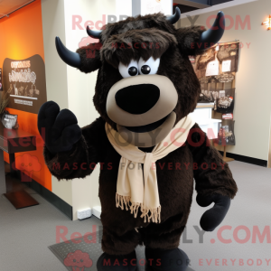 Mascot character of a Black Beef Stroganoff dressed with a Corduroy Pants and Scarf clips