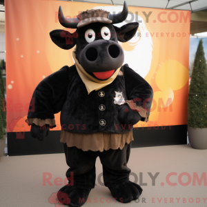 Mascot character of a Black Beef Stroganoff dressed with a Corduroy Pants and Scarf clips