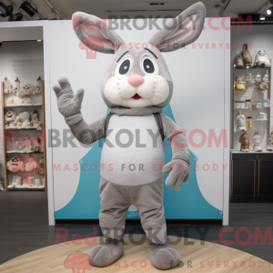 Mascot character of a Gray Rabbit dressed with a Leggings and Foot pads