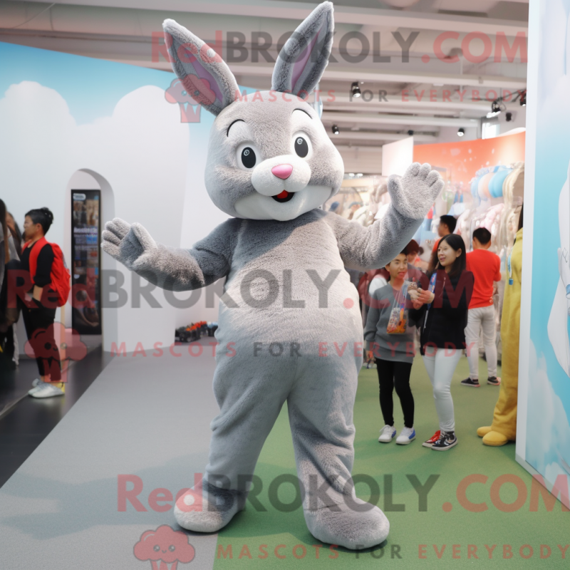 Mascot character of a Gray Rabbit dressed with a Leggings and Foot pads