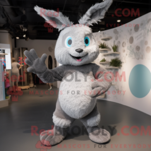 Mascot character of a Gray Rabbit dressed with a Leggings and Foot pads
