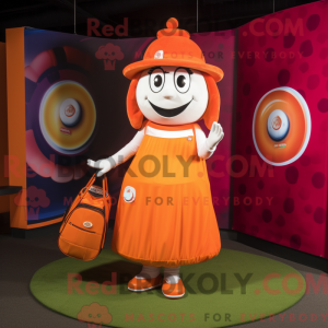 Mascot character of a Orange Golf Bag dressed with a Circle Skirt and Tote bags