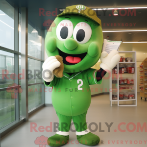 Mascot character of a Green Love Letter dressed with a Baseball Tee and Earrings